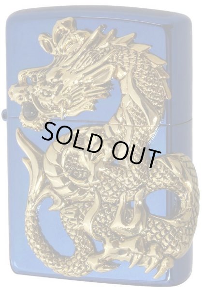 Photo1: Zippo Rampage Gold Dragon 2-sides Metal Onyx Blue Japan 1000 Limited Oil Lighter (1)