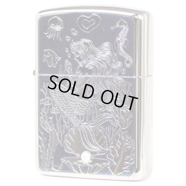 Photo1: Zippo Armor Case Mermaid Swarovski White Nickel Plating Etching Japan Limited Oil Lighter (1)