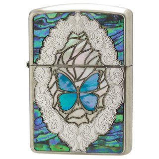 Zippo Armor Case Pink Butterfly Rose Shell Inlay Nickel Etching 