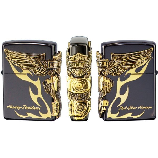 Photo1: Zippo Harley Davidson Japan Limited 3-sides Metal Black Ion Gold Plating HDP-24 Oil Lighter (1)