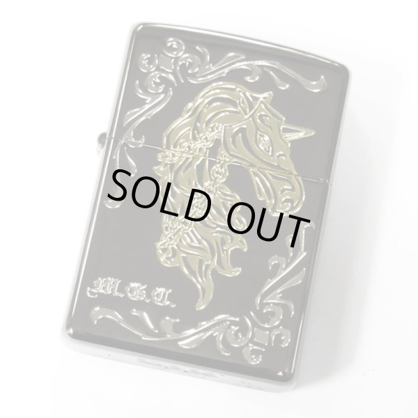 Photo1: Outlet Zippo Gold Unicorn Black Nickel Plating Etching Japan Limited Oil Lighter (1)