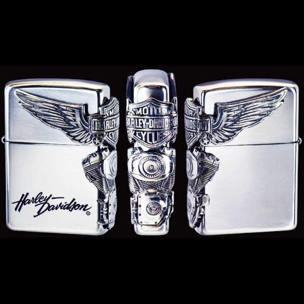 Photo1: Zippo Sterling Silver Harley Davidson Japan Limited Side Engine Wing Motorcycle Oil Lighter (1)