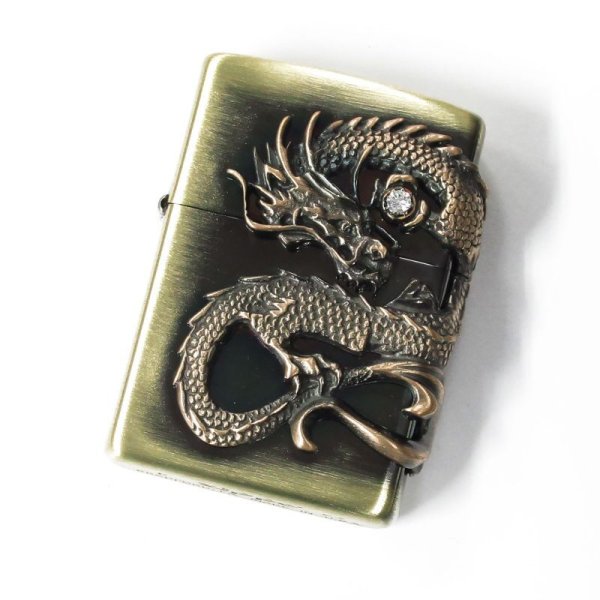 Photo1: Zippo Dragon Ryu 2-Sides Metal Antique Brass Oil Lighter Japan Limited (1)