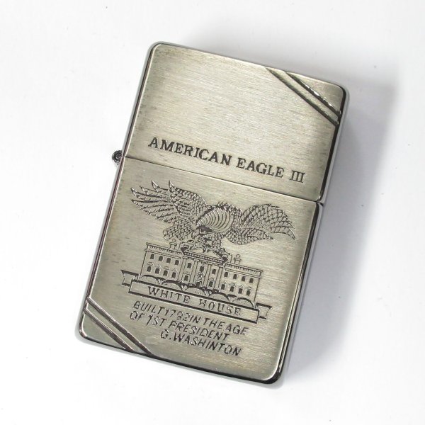 Photo1: Outlet Vintage Zippo Flat Top American Eagle Etching Silver 1989 Japan Limited Oil Lighter (1)