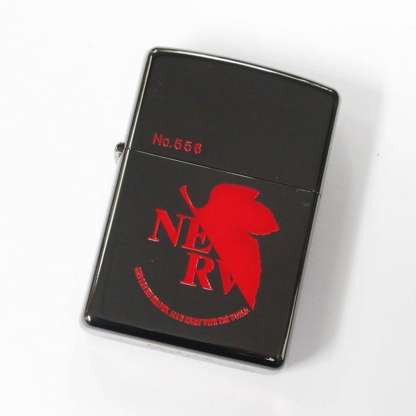 Photo1: Vintage Zippo Evangelion Eva Nerv Black Titanium Red 2-sides Etching Japan Limited Oil Lighter (1)