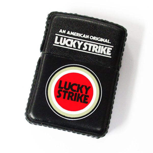 Photo1: Vintage Zippo Lucky Strike Black Leather Roll Japan Limited Oil Lighter (1)