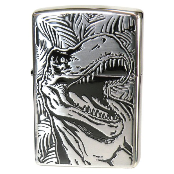 Photo1: Zippo Dinosau Dino Tyrannosaurus T-Rex Oxidized Silver Plating Both Sides Etching Japan Limited Oil Lighter (1)