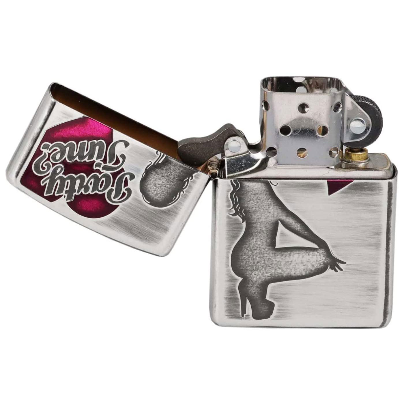 Zippo Sexy Girl Silhouette Heart Oxidized Silver Plating Etching