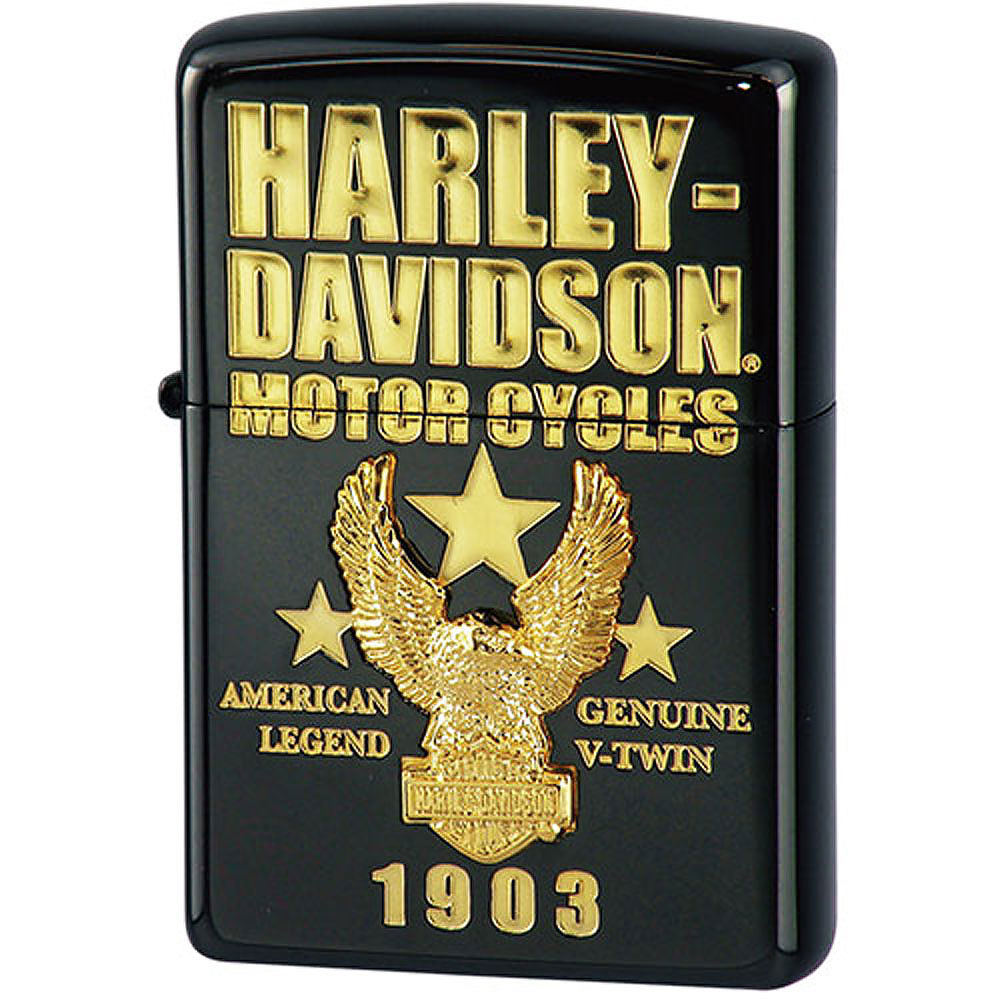 Zippo Harley Davidson Japan Limited Ion Black Gold Eagle Metal Etching HDP-51 Oil Lighter