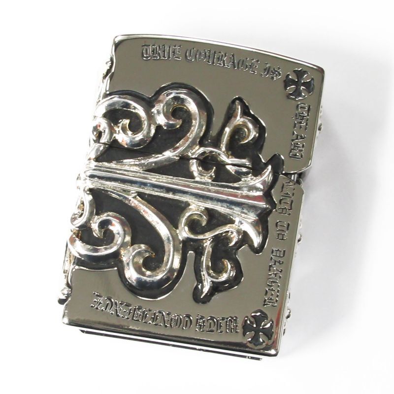 Used Zippo Gothic Silver Side Arabesque Cross Full Metal Jacket