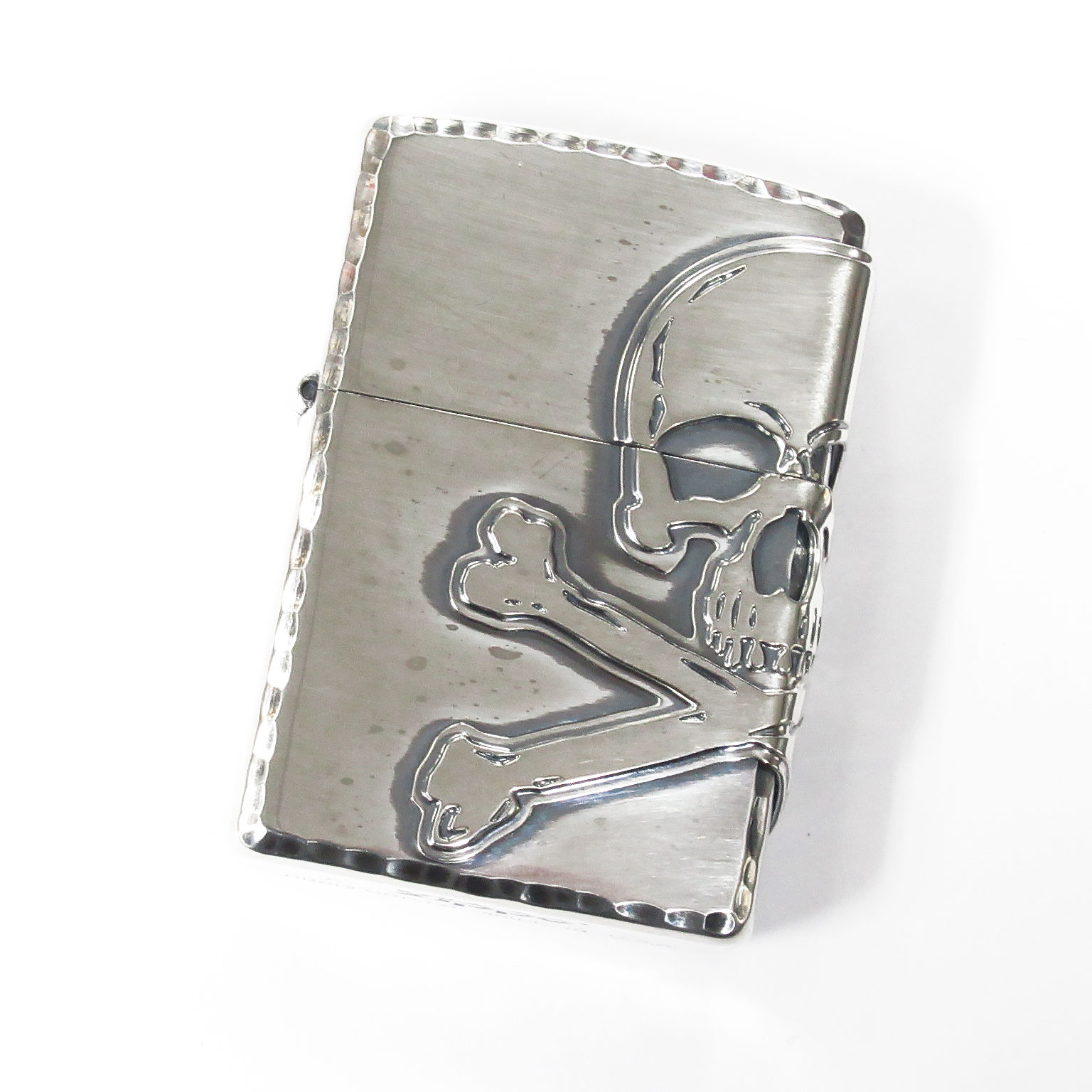 Vintage Zippo Skull Crossbones 3-sides Metal Oxidized Silver Plating Japan Limited Oil Lighter