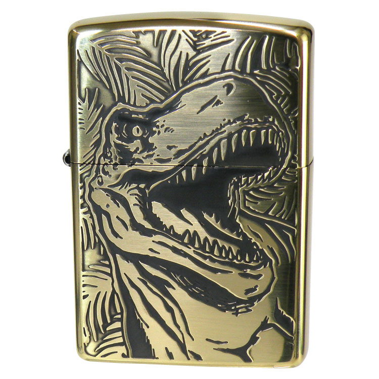 Zippo Dinosau Dino Tyrannosaurus T-Rex Oxidized Brass Plating Both Sides Etching Japan Limited Oil Lighter